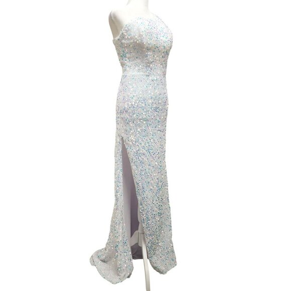 One-Shoulder Dress White Sequin Gown With Detachable Tulle Skirt Size 2 - Picture 10 of 14